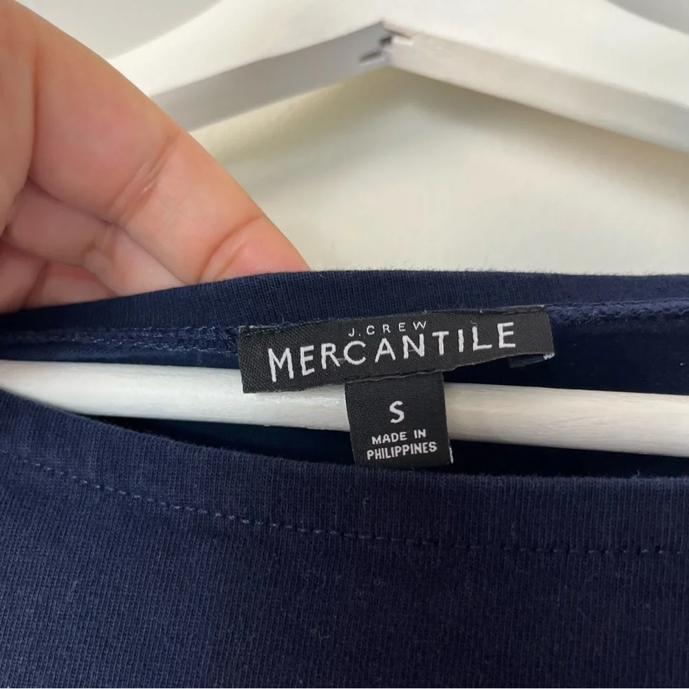 J. Crew Mercantile Navy Long Sleeve Crew‎ Neck Gingham Detail Top Small